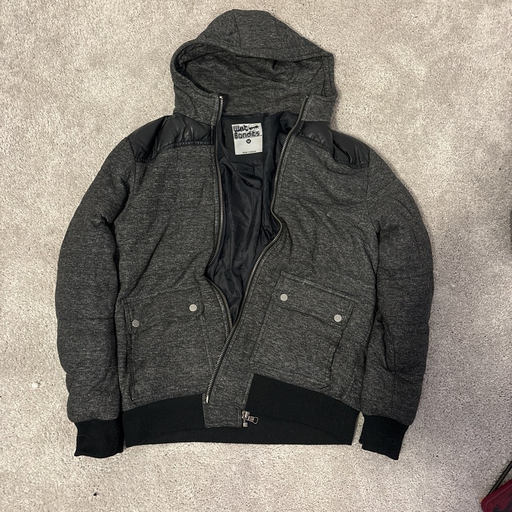 Gray Hooded Jacket with Black Accents